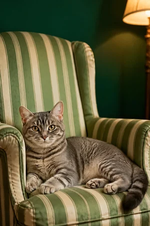 Forest Green Armchair: custom cat portrait in the Heirloom style