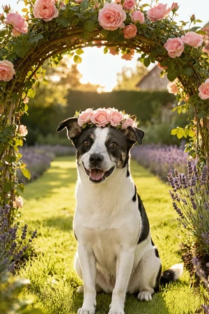 Garden Party: custom dog portrait in the In Full Bloom style