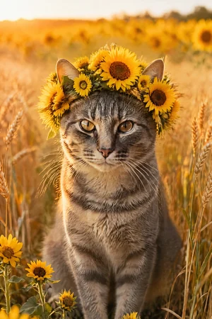 Sunflower Field: custom cat portrait in the In Full Bloom style