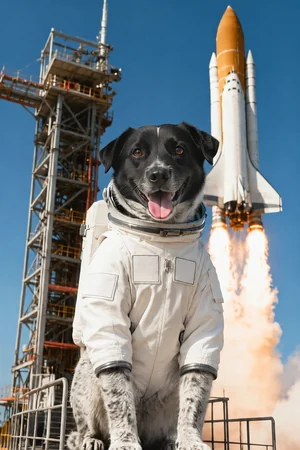 Launch Day: custom dog portrait in the Lift Off style