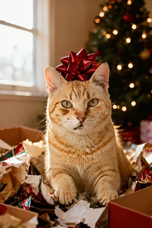 The Best Present: custom cat portrait in the Merry Mischief style