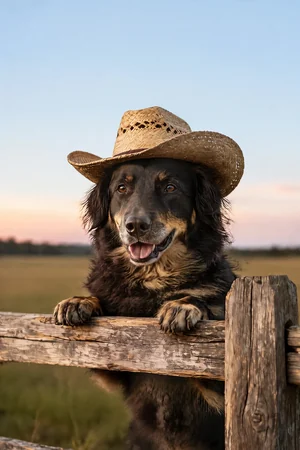 Over the Ranch Fence: custom dog portrait in the New Sheriff in Town style