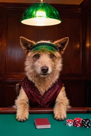 Playing Poker: custom dog portrait in the New Sheriff in Town style