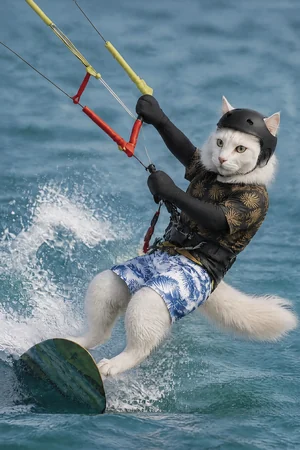 Kitesurfer: custom cat portrait in the Off the Leash style