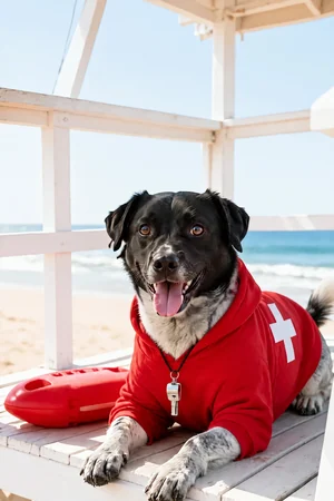 Lifeguard on Duty: custom dog portrait in the On Duty style