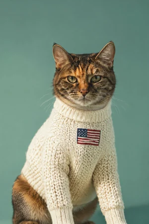 Fourth of July Knit: custom cat portrait in the Party Animal style