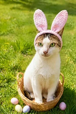 Spring Bunny Ears: custom cat portrait in the Party Animal style