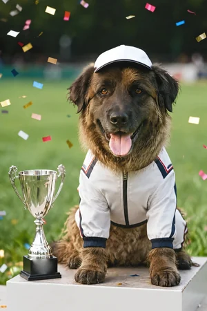 Podium Celebration: custom dog portrait in the Pole Position style