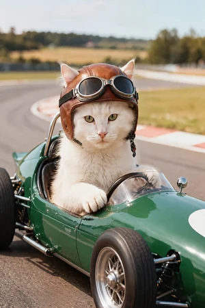 Vintage Grand Prix: custom cat portrait in the Pole Position style