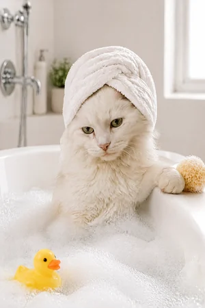 Bubble Bath: custom cat portrait in The Big Soak style
