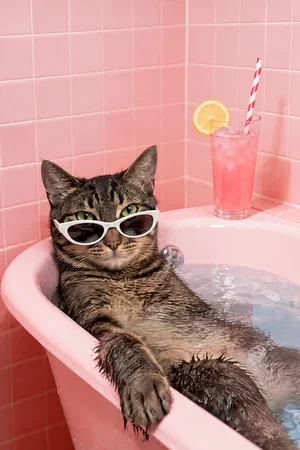 Pink Tile Soak: custom cat portrait in The Big Soak style