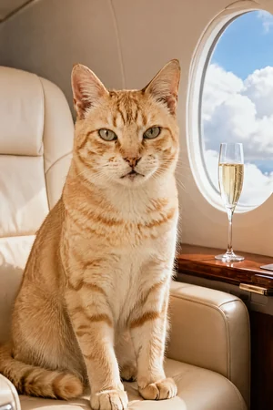 Private Jet: custom cat portrait in The High Life style