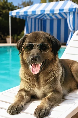Riviera Poolside: custom dog portrait in The High Life style
