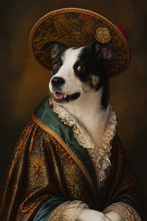 Baroque Duchess: custom dog portrait in The Masterpiece style