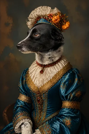 Renaissance Lady: custom dog portrait in The Masterpiece style