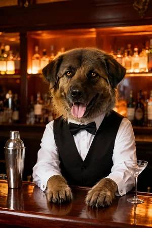 Speakeasy Bartender: custom dog portrait in The Roaring Twenties style