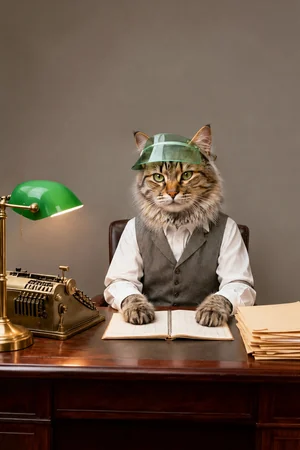 The Bookkeeper: custom cat portrait in The Roaring Twenties style