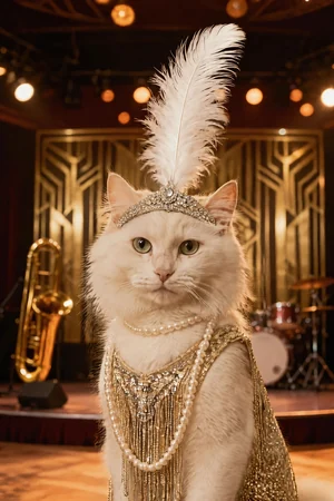 The Flapper: custom cat portrait in The Roaring Twenties style