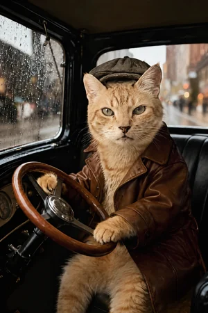 The Getaway Driver: custom cat portrait in The Roaring Twenties style
