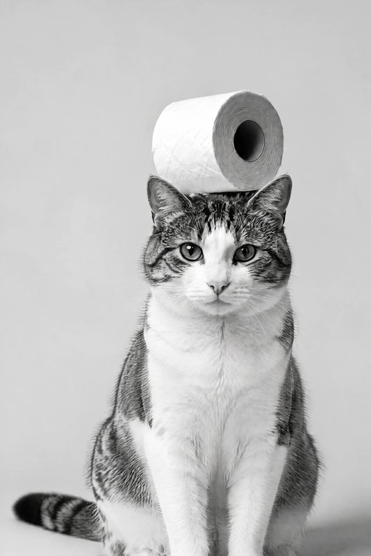 The Balancing Act look made with a tabby-and-white cat