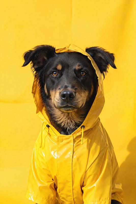 The Sunshine Yellow look made with a black-and-tan Hovawart
