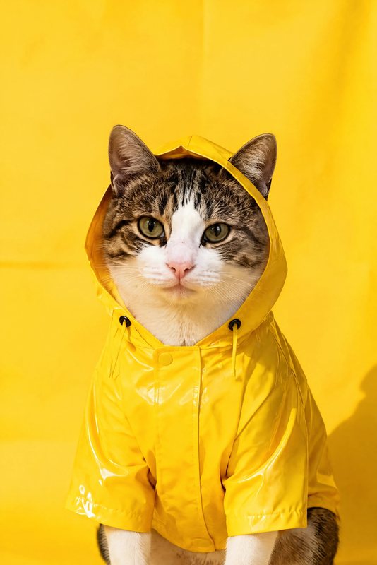 The Sunshine Yellow look made with a tabby-and-white cat