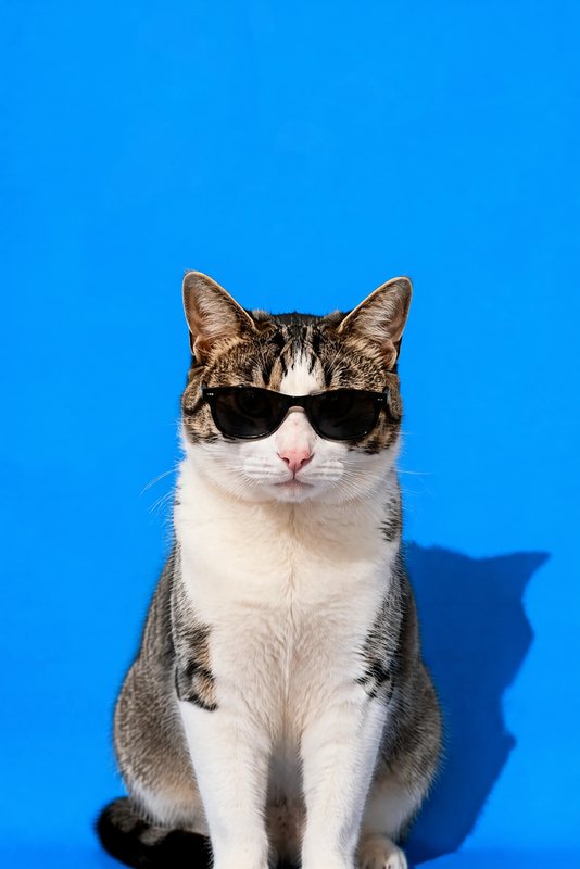 The Blue Monday look made with a tabby-and-white cat