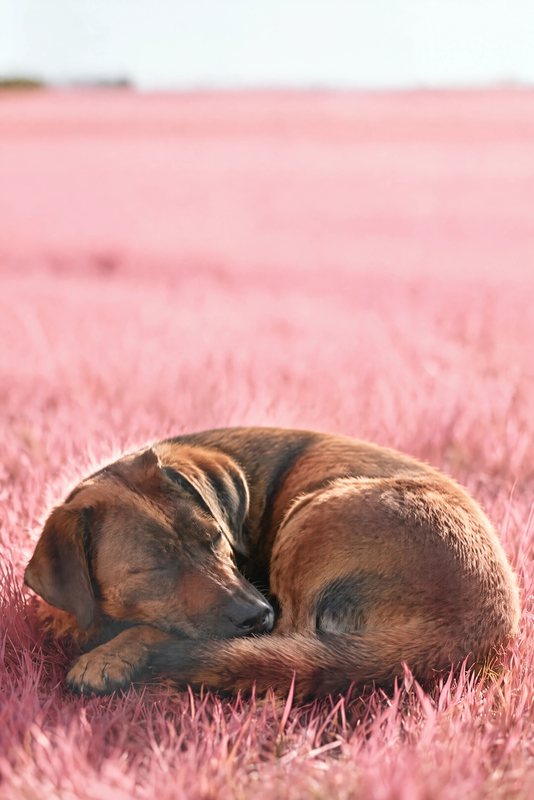 The Blush Nap look made with a brindle mixed-breed dog