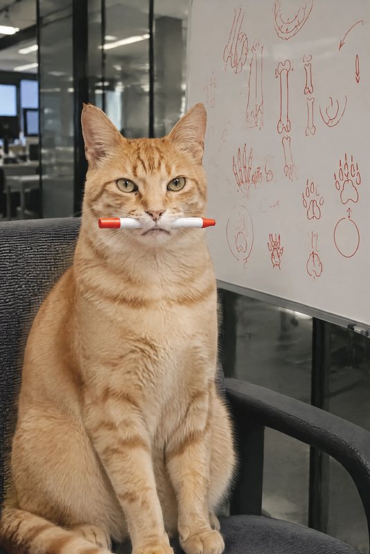 The Whiteboard Boss look made with a ginger tabby cat