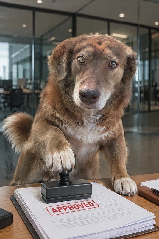 The Approved! look made with a chocolate shepherd-collie mix