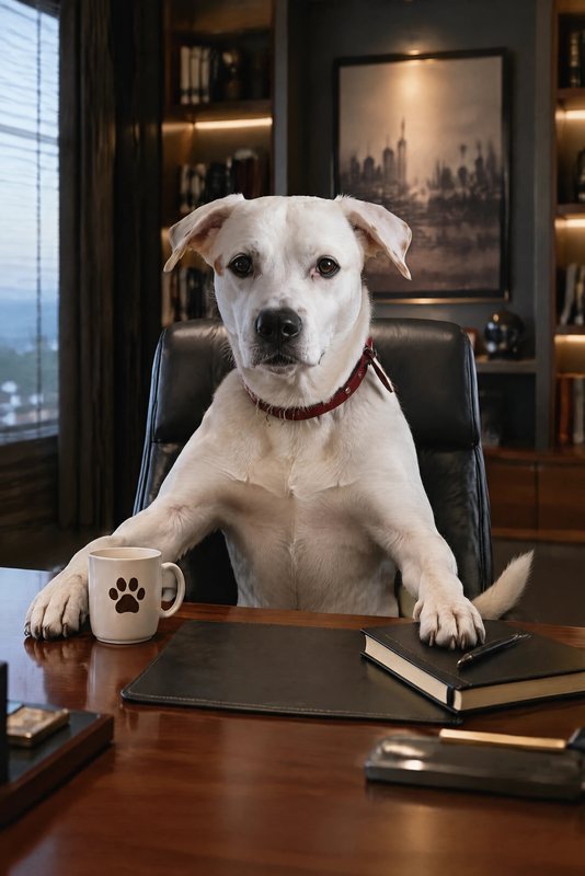 The Big Desk look made with a white boxer mix