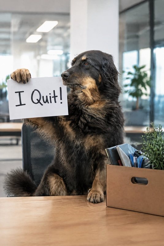The I Quit! look made with a black-and-tan Hovawart