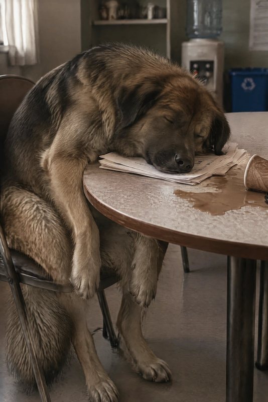 The Long Day look made with a big fluffy sable dog