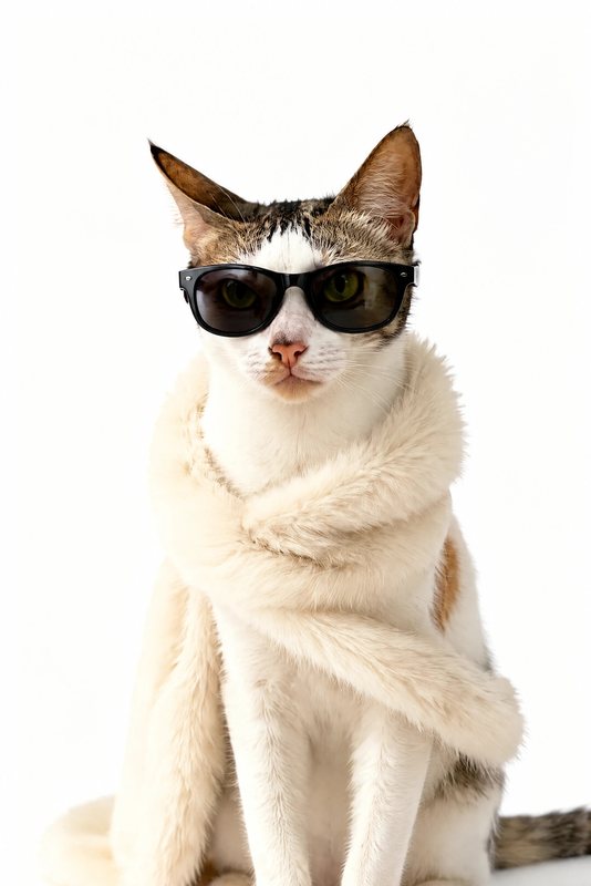 The Couture Shoot look made with a white cat with a tabby cap