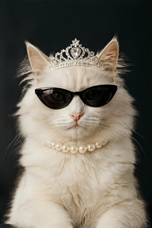 The Diamonds & Shades look made with a fluffy white cat