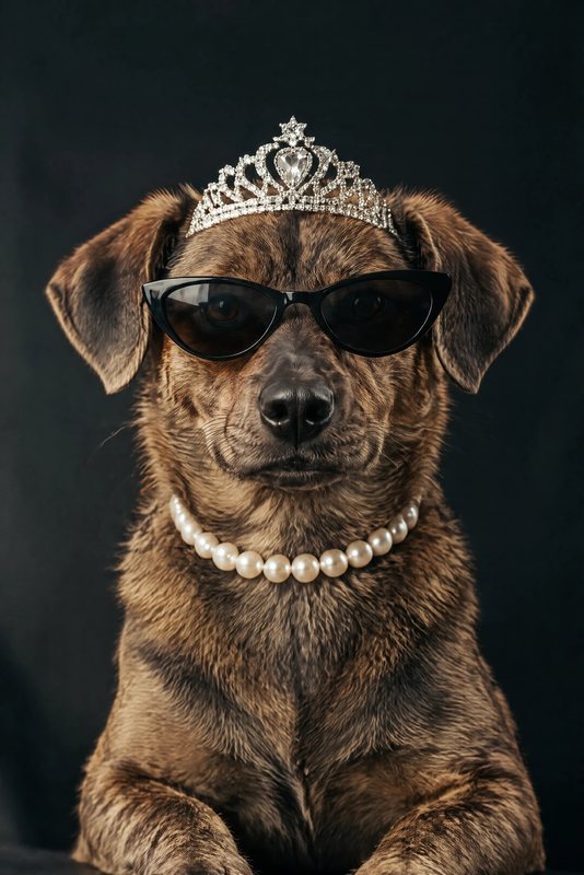 The Diamonds & Shades look made with a brindle mixed-breed dog