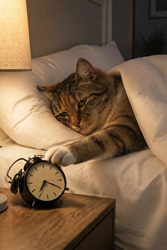 The Snooze Button look made with a tortoiseshell tabby cat