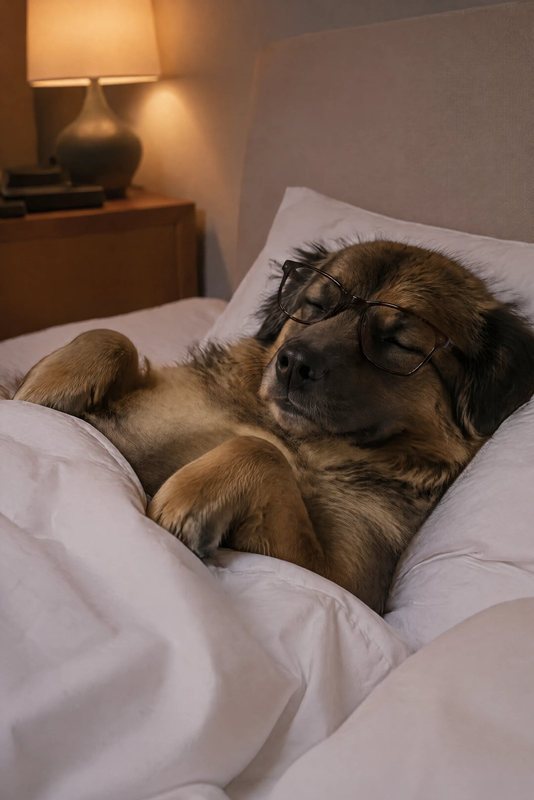 The Sleep Mask look made with a big fluffy sable dog