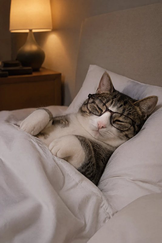 The Sleep Mask look made with a tabby-and-white cat