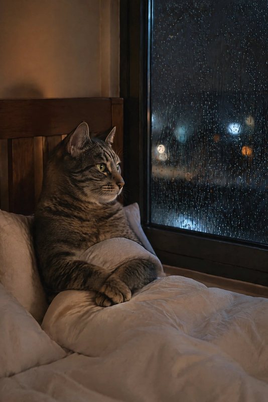 The Rainy Day look made with a brown tabby cat