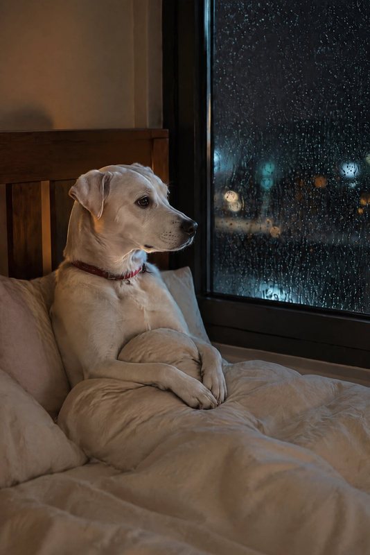 The Rainy Day look made with a white boxer mix