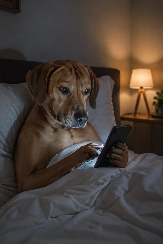 The Late-Night Scroll look made with a red-brown hound