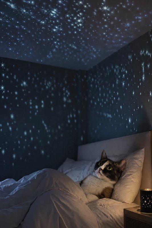 The Starry Night look made with a calico cat