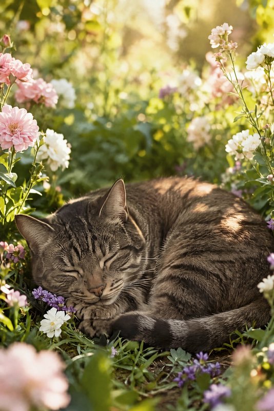 The Garden Nap look made with a brown tabby cat