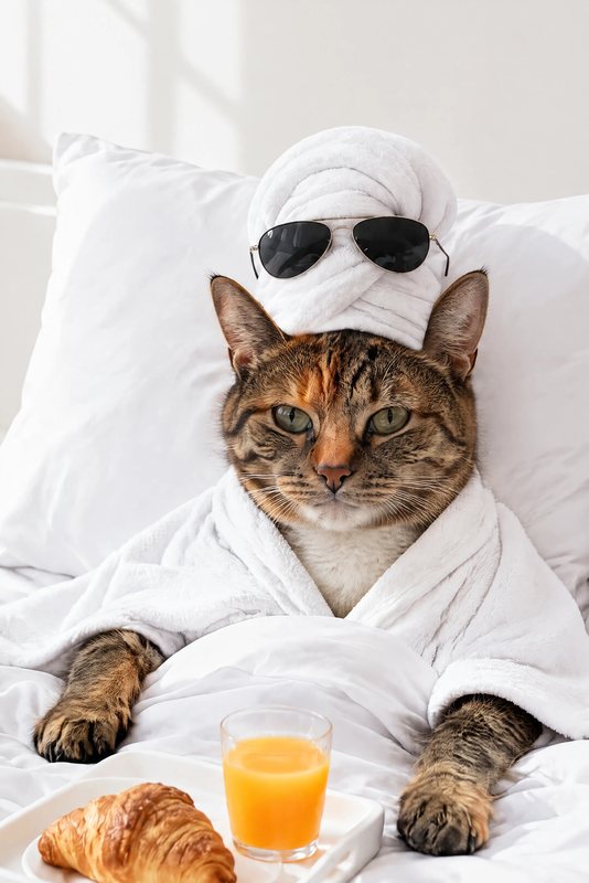 The Sunday Lie-In look made with a tortoiseshell tabby cat