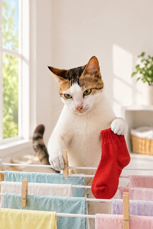 The Sock Hunt look made with a white cat with a tabby cap
