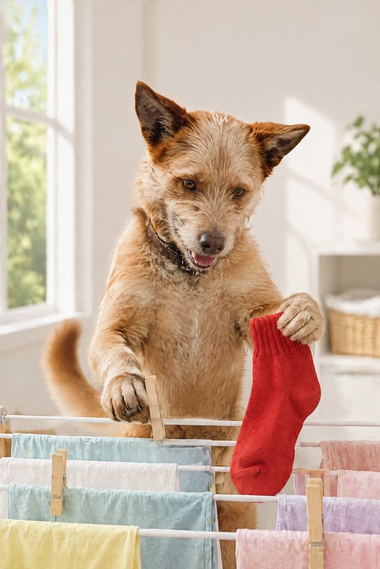 The Sock Hunt look made with a scruffy ginger terrier