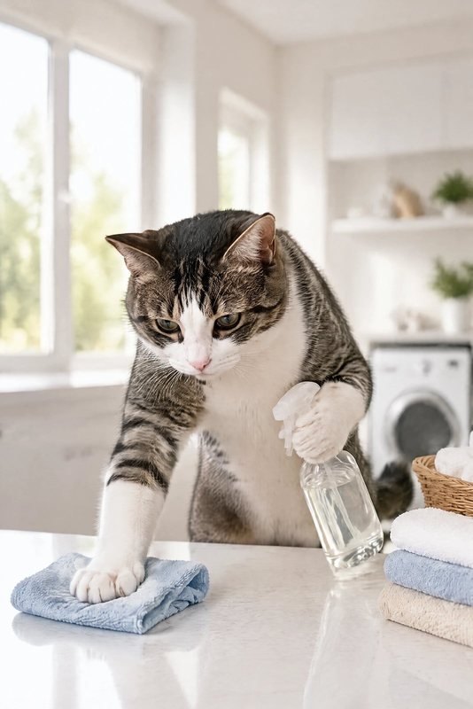 The Spring Clean look made with a tabby-and-white cat