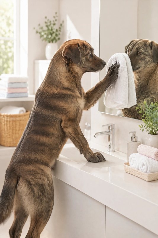 The Mirror Shine look made with a brindle mixed-breed dog