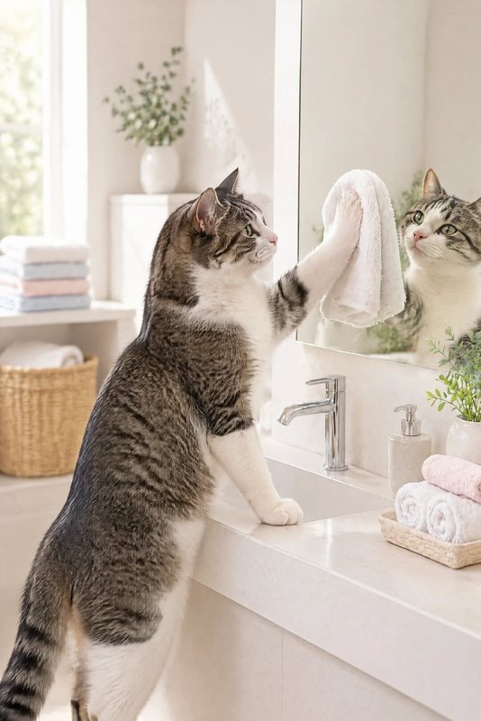 The Mirror Shine look made with a tabby-and-white cat